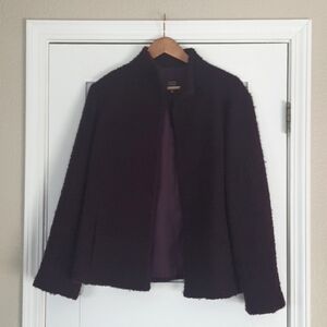 Eileen Fisher Boucle Stand Collar Wool Jacket Purple Womens M Italian Fabric